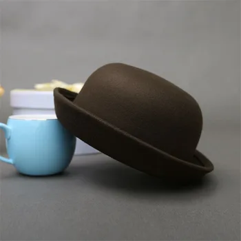 Mode Forældre-barn-bowler hat uld Fedora hatte til Kvinder, Piger, Børn, ensfarvet cap formel