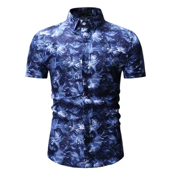 Herre Sommer Beach Hawaii-Skjorte 2019 Helt Korte Ærmer Mænd, Blomstrede Skjorter, Afslappet ferie Ferie Herre Tøj Plus Størrelse M-3XL