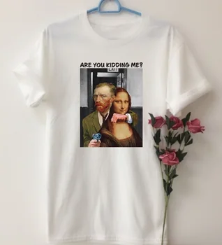 Fashionshow-KHO Er Du Grin med Mig Monalis-Maleri T-shirt Abstrakt Kunst Mona Lisa Maling Da Vinci-Shirt Æstetiske Tees