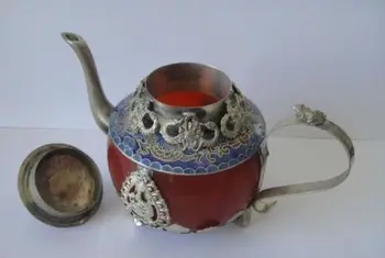 Kunstfærdige Kinesiske Collectible Indrettet Gamle Håndarbejde Jade & Tibetansk Sølv Dragen Te Pot Abe Låg