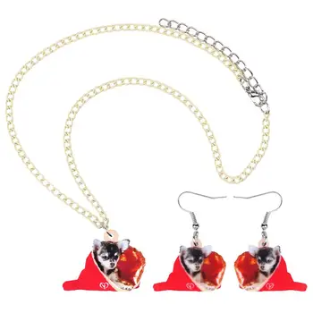 Bonsny Akryl Jul Chihuahua Hund Gavepose Smykker Sæt-Halskæde, Øreringe Dyr Dekoration Smykker Til Kvinder Girl Teen Gave