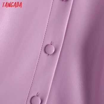 Tangada fashion kvinder lilla faux læder kjole 2020 ny ankomst kort ærme damer tunika mini kjole BE635
