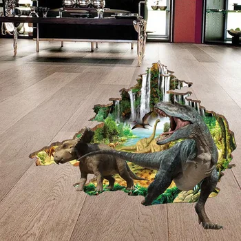 3D Jurassic Dinosaur Soveværelse Stue Indretning Aftagelig Dekorativ Vandtæt Væg Klistermærke, Klistermærker til væg-Gulvtæppe