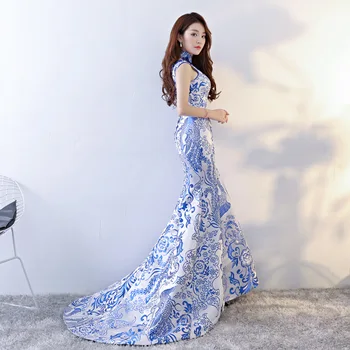 Qipao kjole Mode Dame Tøj Kinesisk Stil Bryllup Lang Cheongsam Sexet Slank Part Kjole til Aften i Retro Ægteskab Kjole