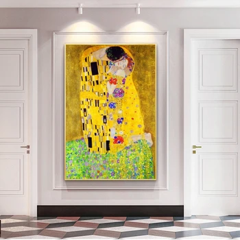 Gustav Klimt-kysset Olie Malerier, Print på Lærred Kunst Plakater og Prints Berømte Art Canvas Billeder til stuen Cuadros