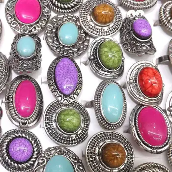 Justerbar Sølv farve Tibetanske Ringe Blandet Størrelse Blandet Form Retro Ringe 50stk/Masse Engros