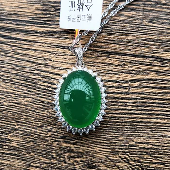 Naturlige drop grøn jade vedhæng med 925 sterling sølv vedhæng halskæder tilføje kæde jade smykker