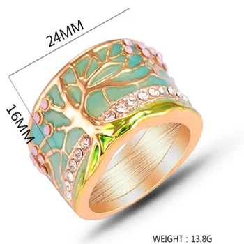 Hot Flower Tree Ring Mode Guld Pink Opal Grøn Emalje Bred Ring Kvinde Part Crystal Vintage Smykker 2020 Ny