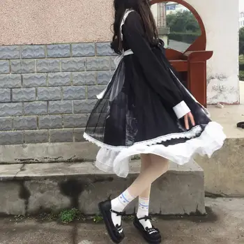 Japansk Lolita Style Harajuku Gotiske Bandage Søde Matros Krave Bue Pige Cosplay Fuld Ærme Blonde Kjole Kawaii Flæser Kjoler