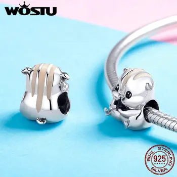WOSTU Søde Dyr Charm i 925 Sterling Sølv Hamster Perler Passer Oprindelige armbånd Armbånd Vedhæng Til Kvinder Smykker at Gøre CQC1133