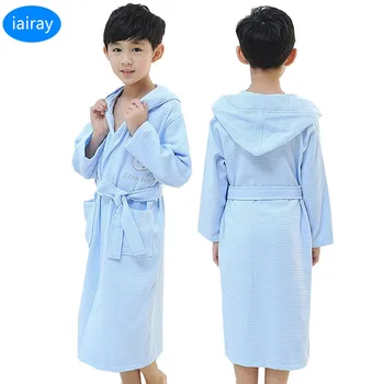 Børn bomuld, morgenkåbe dreng hooded lang robe børn badeværelse for piger roupao blå lang pyjamas badekåbe nattøj nat bære
