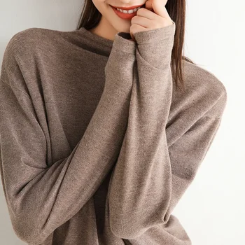 GCAROL Efterår og Vinter Kvinder Sweater 30% Uld Drop Skulder Slik Løs Strikket Jumper Minimalistisk Daglige Basic Pullover Toppe