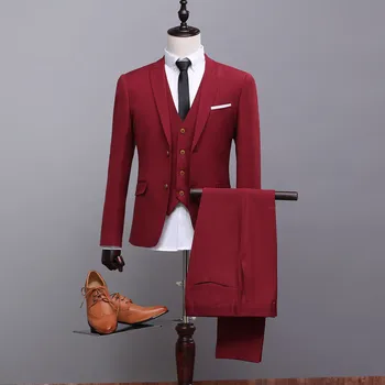 AIMENWANT Herre Vin Rød 3-Piece Suit (Jakke+Vest+Bukser) Tilpasse Brudgomme Passer Vært Blazer Høj Kvalitet Middag Passer som Gave