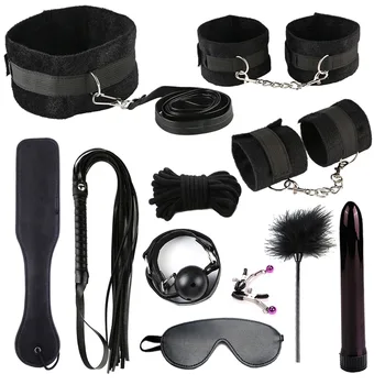 11Pcs/Set Erotisk sexlegetøj for Par Voksne Sex Spil Bdsm Trældom Kits med Plys Håndjern Endefuld Pisk Bullet Vibrator