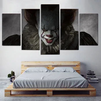 Lærred Maleri 5 Stykker Klovn Pennywise DET Skræmmende Horror HD Print Plakat Billede Soveværelse Indretning