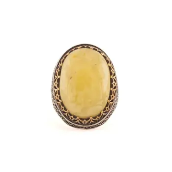 925 Sterling Drop Amber Sten Ivy Mønstrede Sølv Ring Mode Tyrkisk Premium Kvalitet Håndlavet Jawelery