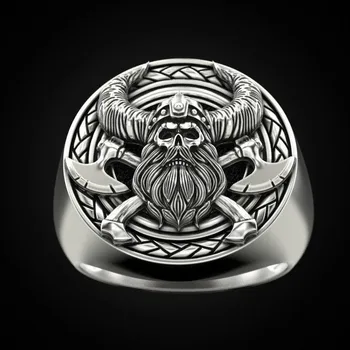 Nordisk Mytologi 925 Vintage Thai Sølv Viking Mænds Skull Ring Party Gave Smykker Ring Engros