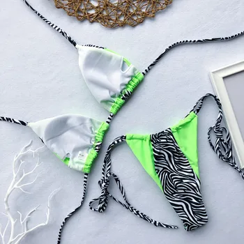 Zebra Print Halter micro Bikini 2019 kvinder Bandeau String Badedragt Kvindelige badetøj Neon Skinnende bikini sæt Leopard badedragt