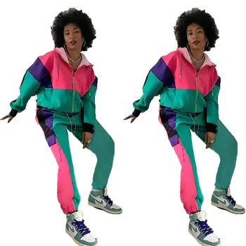 To-piece track suit kvinder ferie tøj efterår og vinter jakke + bukser, sportstøj neon-lys 2-stykke matchende kulør