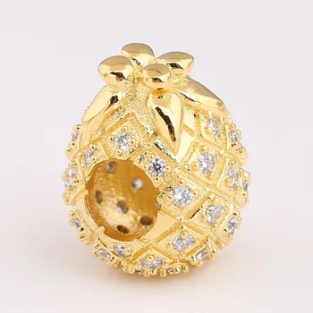 Oprindelige Glans Gyldne Ananas Perler Passer 925 Sterling Sølv Perle Armbånd Armbånd Diy Smykker