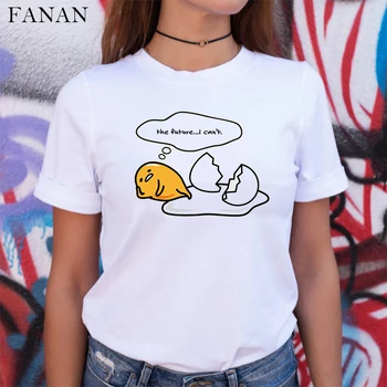 Nye T-Shirt Kvinder Kawaii Tegnefilm Gudetama Print-Toppe-T-Stykkerne Harajuku Sommeren Korte Ærmer Casual Løs Koreansk Tøj Camiseta Mujer