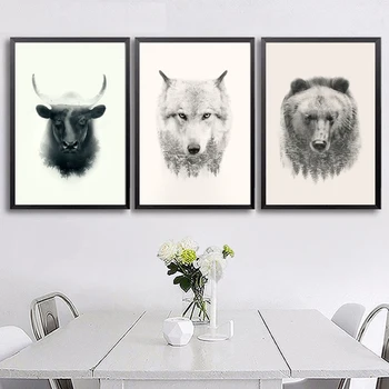 Vilde Dyr Kunst på væggene Wolf Billede Lærred Maleri , Sort og Hvid bjørn Foto Lærred Print og Plakat Hjem Værelses Art Wall Decor