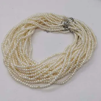 Masser 10XStrands 3-4mm hvid perler engros ferskvands perle halskæde