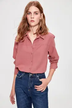 Trendyol Farve Rose Knogle-Knappen Shirt TWOAW20GO0154