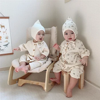 Mode Nyfødte Drenge Piger Tøj Mode Bomuld Langærmet Baby Rompers Med Hat Lille Barn, Børn, Tøj, Pyjamas Sæt