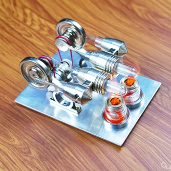 Twin cylinder Stirling motor model miniature med ydre forbrænding cyklus toy ekstra hjemmearbejde produktion belysning