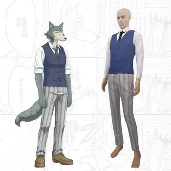 Anime Beastars Cosplay Kostumer Paryk, Maske Grey Wolf Legoshi Uniform Carnivore Legosi Cosplay Kostume Cherryton Academy Blå Farve