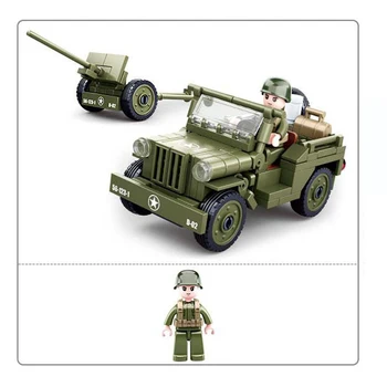 SLUBAN Verdenskrig Normandiet Landing OS WILLYS Jeeped byggesten WW2 Militær Hær Bil Mursten Klassiske Model Kids Legetøj Drenge