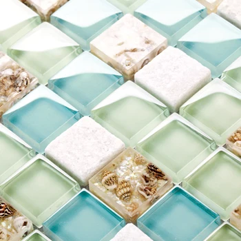 Blå farve krystal glas blandet sea shell mosaik HMGM1148 til køkken backsplash flise badeværelse med brusebad gangen væggen mosaik