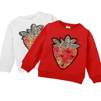 Baby Pige Tøj Jordbær Paillet Boys Hættetrøje Pige Rund Hals Casual Fashion Børn Efteråret Børn Sweater med Lange ærmer T-shirt