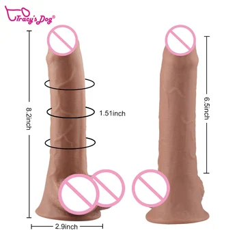 Tracy er Dog Female Strapon Onani Hud Følelse Realistisk Dildo i Blødt Materiale Enorm Stor Penis Med sugekop Sex Legetøj