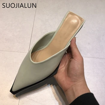 SUOJIALUN Brand Design for Kvinder Slipper 2021 Foråret Damer Slip På Muldyr Sko Spids Tå og Lav Hæl Sandal Udendørs Casual Dias