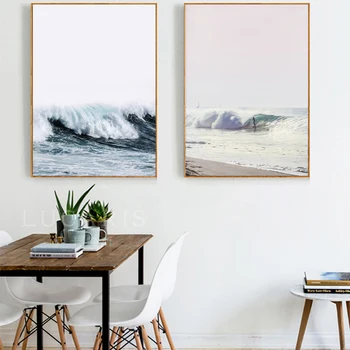 Nordiske Sort Hvid Væg Kunst Ocean Wave Beach Lærred Maleri Palm Tree Plakater og Prints Pastel Billederne for at Stue Indretning