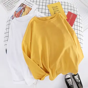 Kvinder med Lange Ærmer T-shirts, Casual Løs O-hals Enkelt koreansk Stil, Mode i Høj Kvalitet-Studerende Streetwear Harajuku Chic