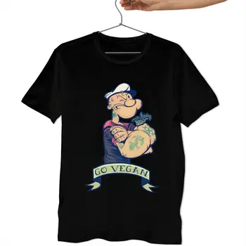 Popeye T-Shirt Veganer Popeye T-Shirt Streetwear Short Sleeve Tee Shirt Sjov Plus size Bomuld Herre Print Tshirt