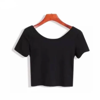 2021 Afgrøde Top T-Shirt Kvindelige Solid Bomuld U-Hals kortærmet T-shirts til Kvinder af Høj Talje Slank Kort Sport Blanc Femme T-Shirt