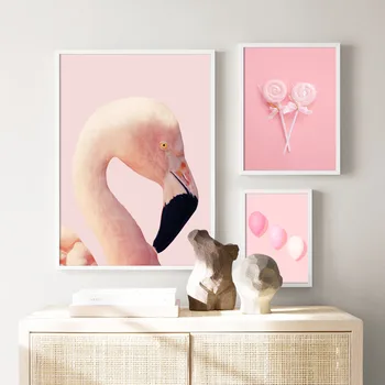 Væg Kunst, Lærred Maleri Pink Flamingo Slik Røg Citater Nordiske Plakater Og Prints Væg Billeder For Stue Pige Soveværelse