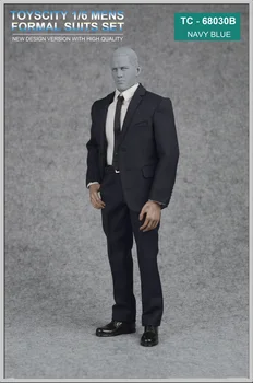 TOYSCITY 1/6 Mandlige Navy Blå Formelle Suit & Sko, Tøj Sæt til 12 inches Mand Handling Figur