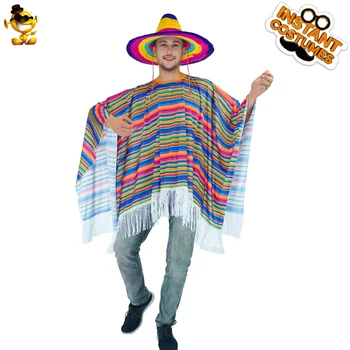 Man Adule Mexicansk Poncho Farverige Sjove Mexicanske Kapper Part Kostumer til Udendørs Camping Ferie Karneval