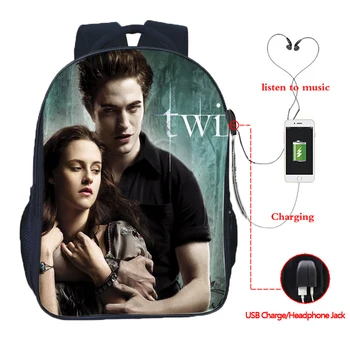 Twilight, Edward Cullen USB Charge Taske Daglig Rygsæk til Drenge, Piger Studerende School-Rygsæk Smuk USB-Opladning, Skole Tasker