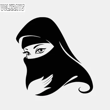 Volkrays Personlighed Bil Mærkat Islam Muslimske Kvinde Religion Tilbehør Reflekterende Vinyl Decal Sort/Sølv,13cm*13cm