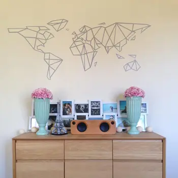 Kort over verden, vinyl vægoverføringsbillede home decor - Geometriske Flytbare verdenskort wall sticker