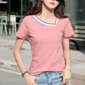 Shintimes Poleras Mujer De Moda 2020 T-Shirt Kvinder Kortærmet V-Neck Vogue Kvindelige Bomuld T-Shirt Dame Toppe Koreansk Tøj