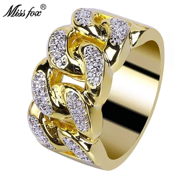 MISSFOX Hip Hop Trendy Snoet 18K Guld Ring Mænd Luksus Mærke Micro Bane Zircon Ring Valentine ' S Day Gave Mænd Tilbehør