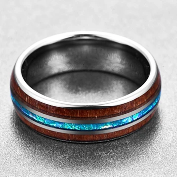 Nuncad 8mm Klassiske Hawaii-Koa-Træ Farverige Opal Wolframcarbid Ringe Mode Smykker Dome Poleret Mænds Parti Ringe