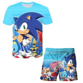 2020Sonic den hedgeho Sommeren hot salg, børn, Mode, Sport Passer til Børn Sonic Tøj børne-T-skjorte + kort buks Tøj